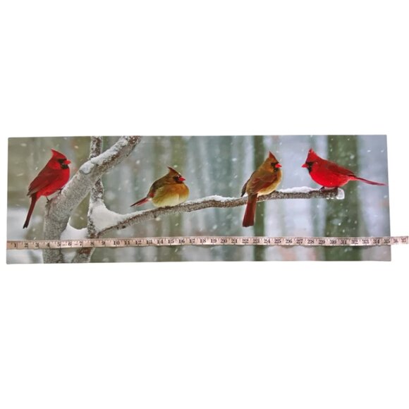 LED Lighted Cardinals Snowy Branch Canvas Wall Picture - Picture 10 of 13